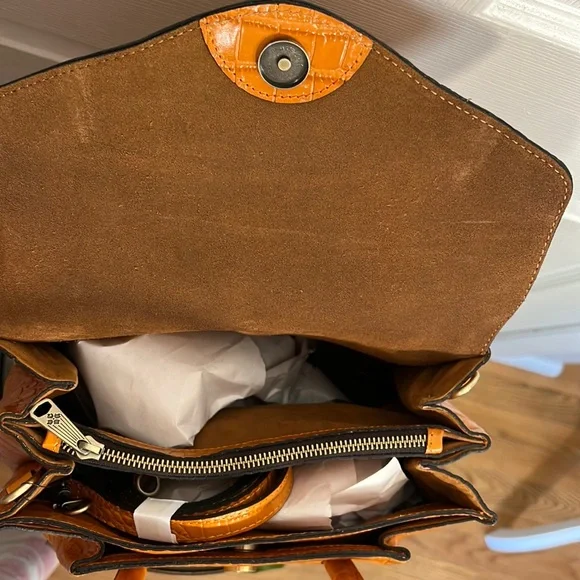 Patricia Nash Orange Croc-Embossed Satchel - Picture 8 of 13